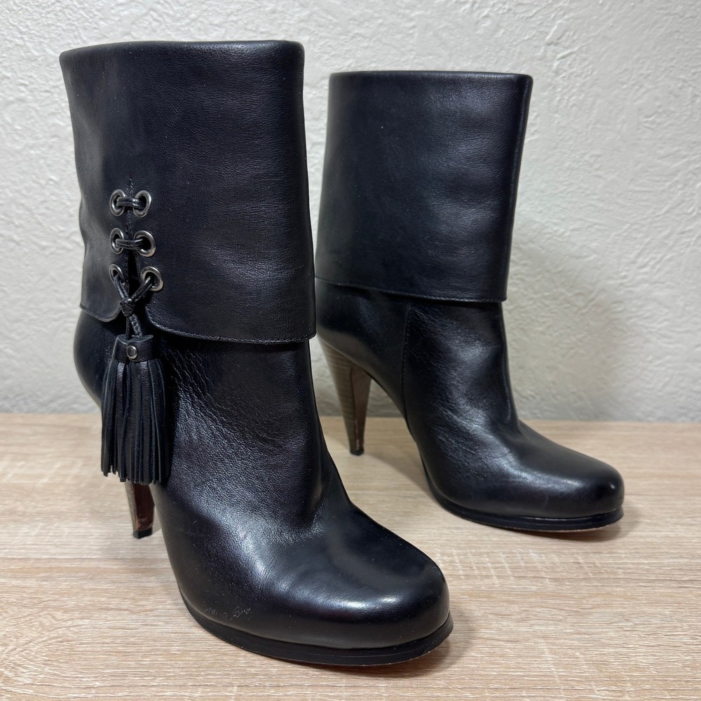 Coach Legra Heeled Boots 7 Tassel Foldover Leather Biker Club Streetwear Luxury - Picture 3 of 10